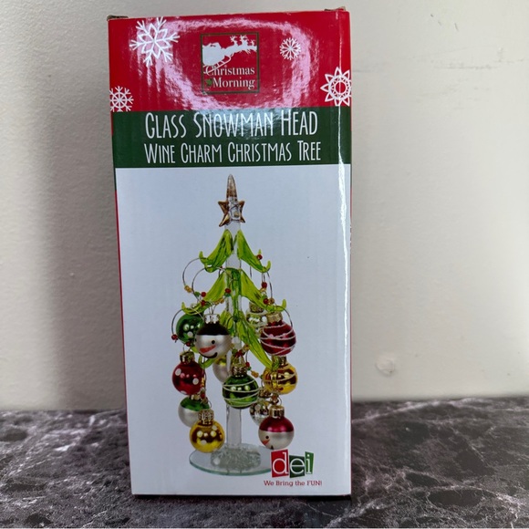 Other - DEI Glass Snowman Head Wine Charm Christmas Tree Set 13pc Holiday Decor NIB